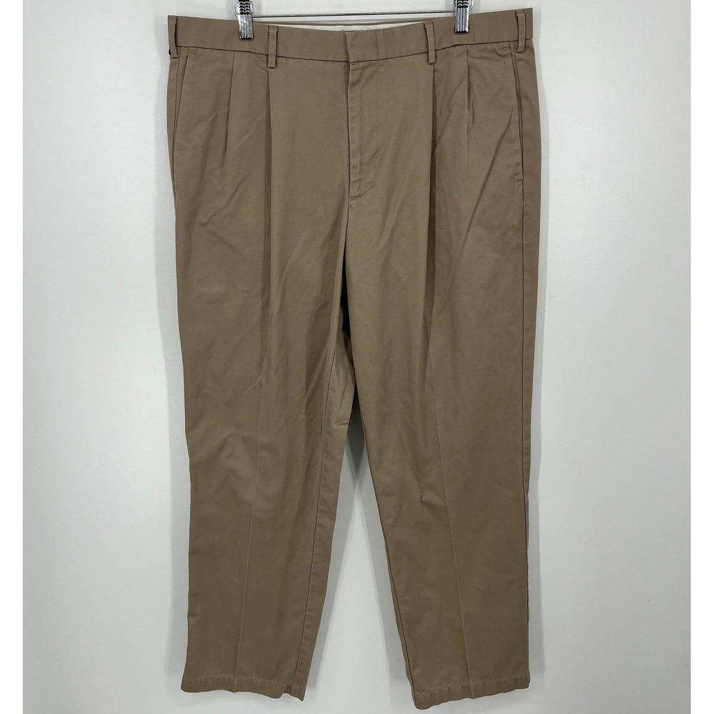 Dockers Mens Pleated Chino Pants Khaki Tan 38x32 Cotton Classic Fit Trousers